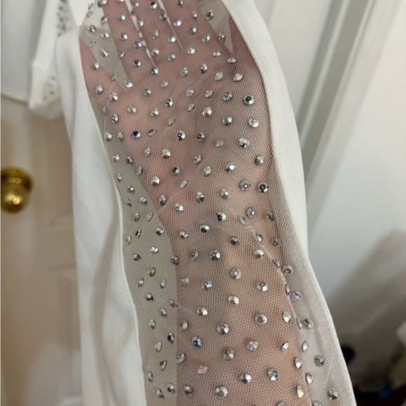 Chic White Rhinestone Flare Jumpsuit - Picture 3 of 5